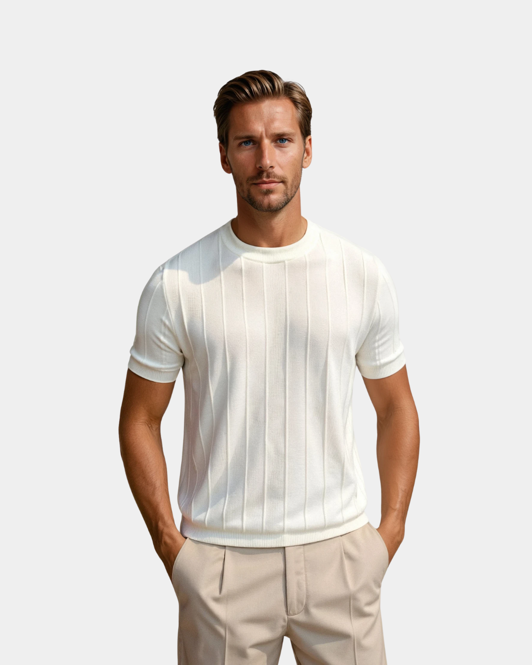 Men's Ribbed Slim Fit T-Shirt with Crew Neck for Smart Casual Wear