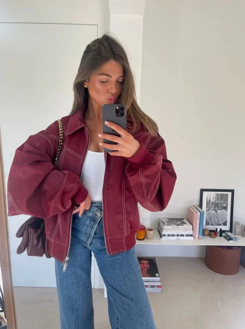 Veste zippée pour femme à surpiqûres contrastantes