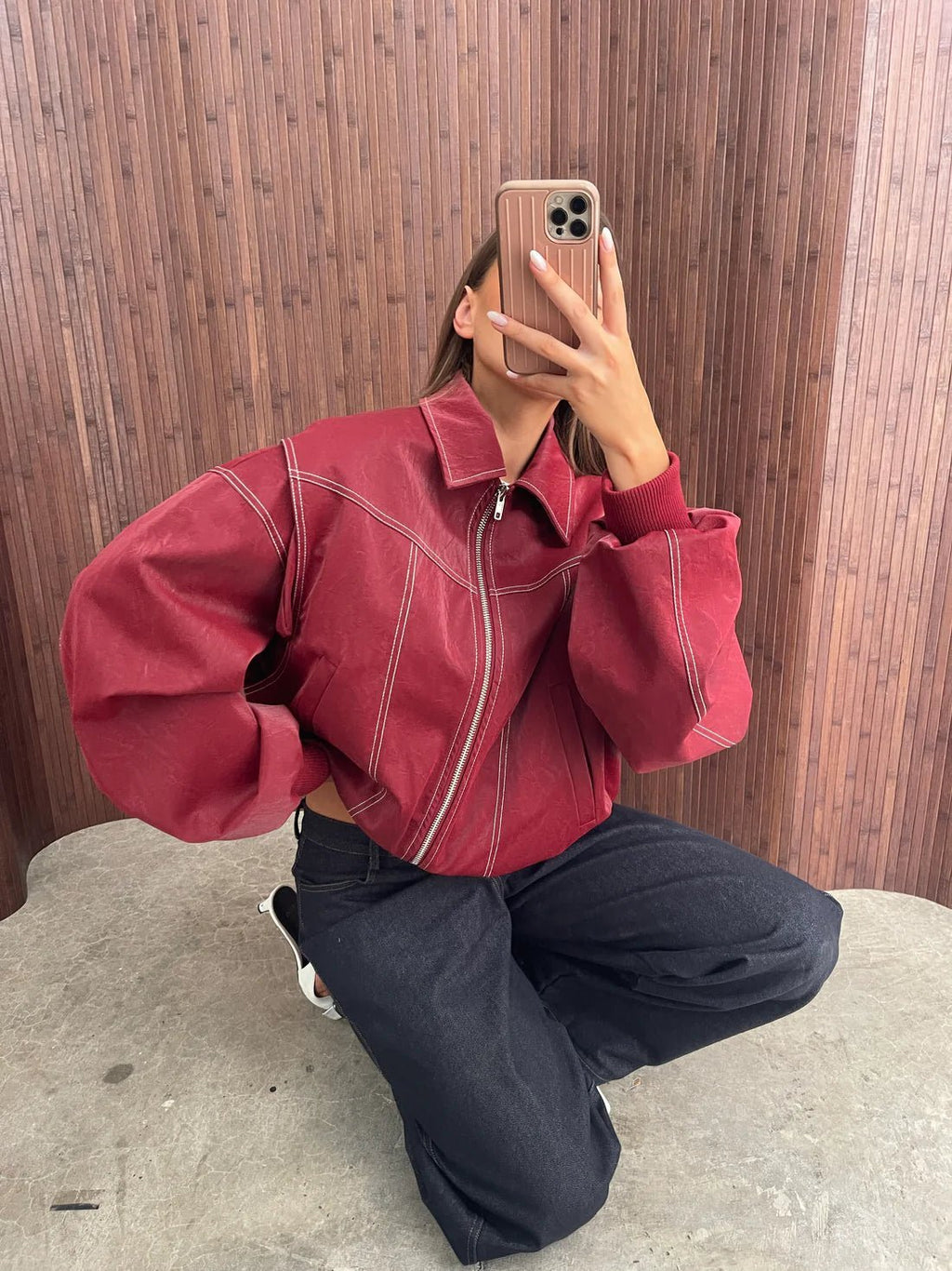 Veste zippée pour femme à surpiqûres contrastantes