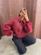 Veste zippée pour femme à surpiqûres contrastantes