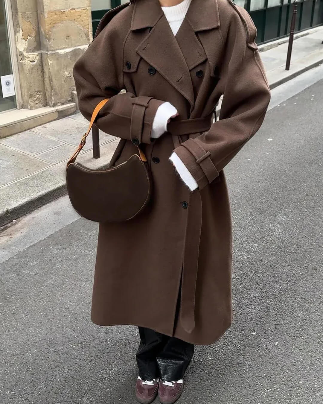 Trench long à double boutonnage pour femme