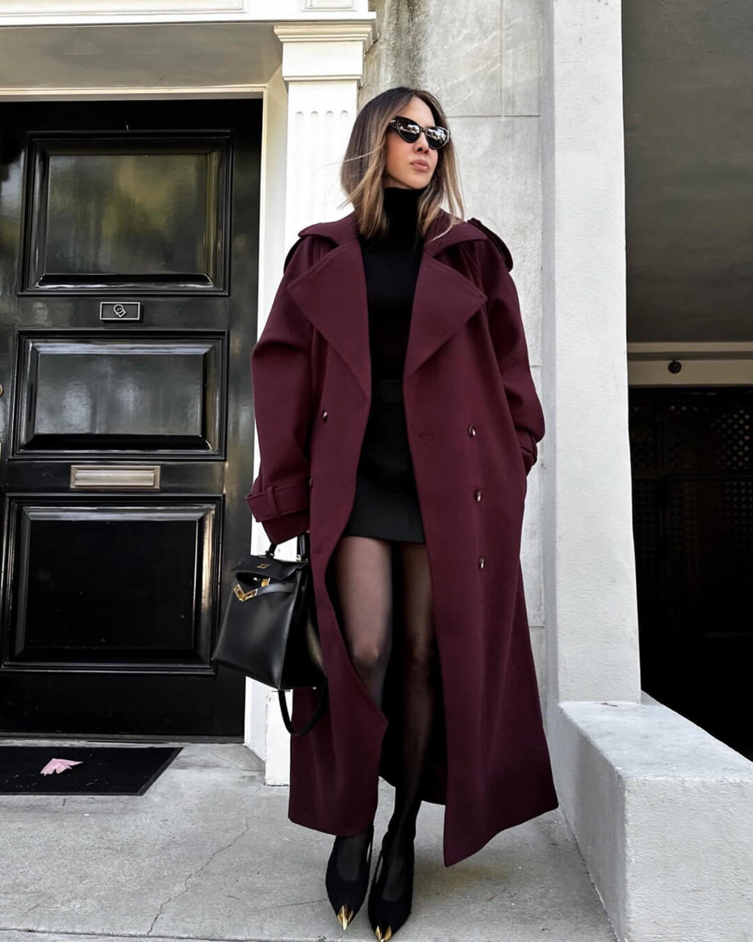 Trench long à double boutonnage pour femme