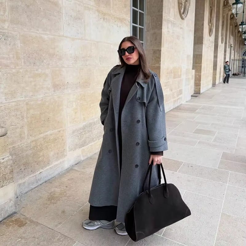 Trench long à double boutonnage pour femme