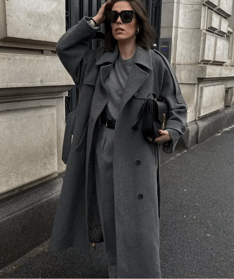 Trench long à double boutonnage pour femme