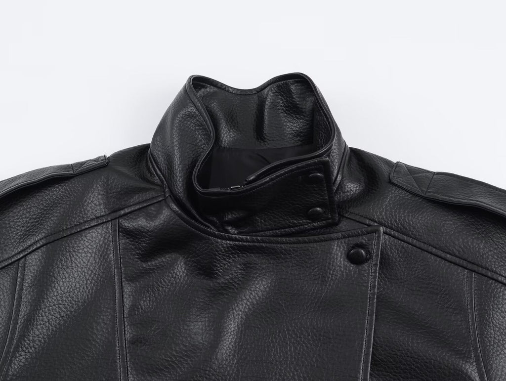 Blouson de motard asymétrique pour femme à col montant