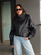 Giacca biker oversize da donna con collo alto