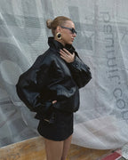 Blouson de motard asymétrique pour femme à col montant
