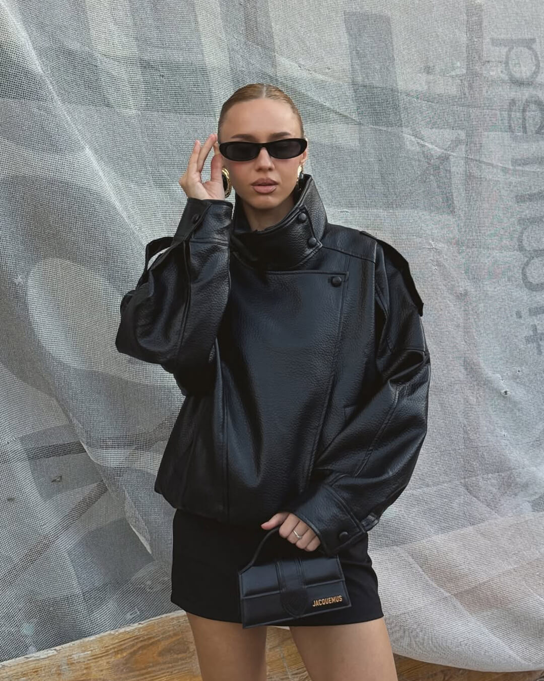 Blouson de motard asymétrique pour femme à col montant