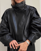 Blouson de motard asymétrique pour femme à col montant