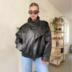 Giacca biker oversize da donna con collo alto