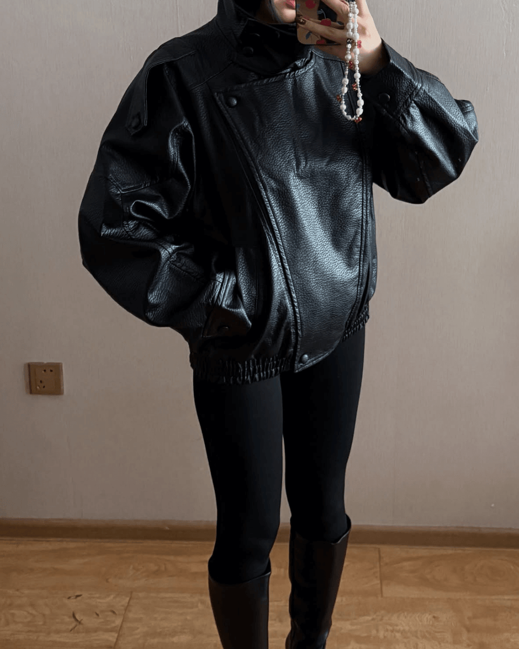 Blouson de motard asymétrique pour femme à col montant