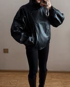 Blouson de motard asymétrique pour femme à col montant