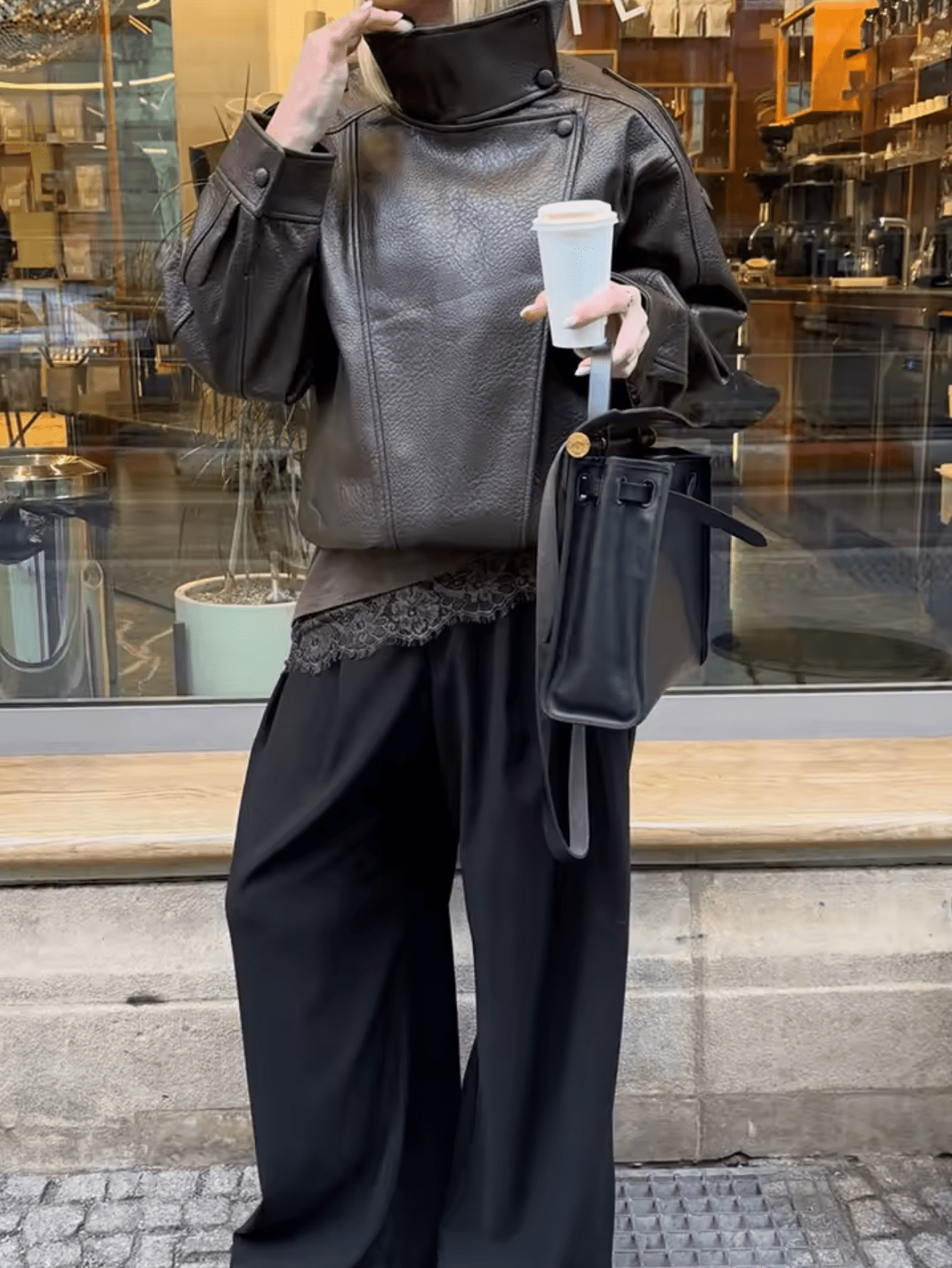 Blouson de motard asymétrique pour femme à col montant