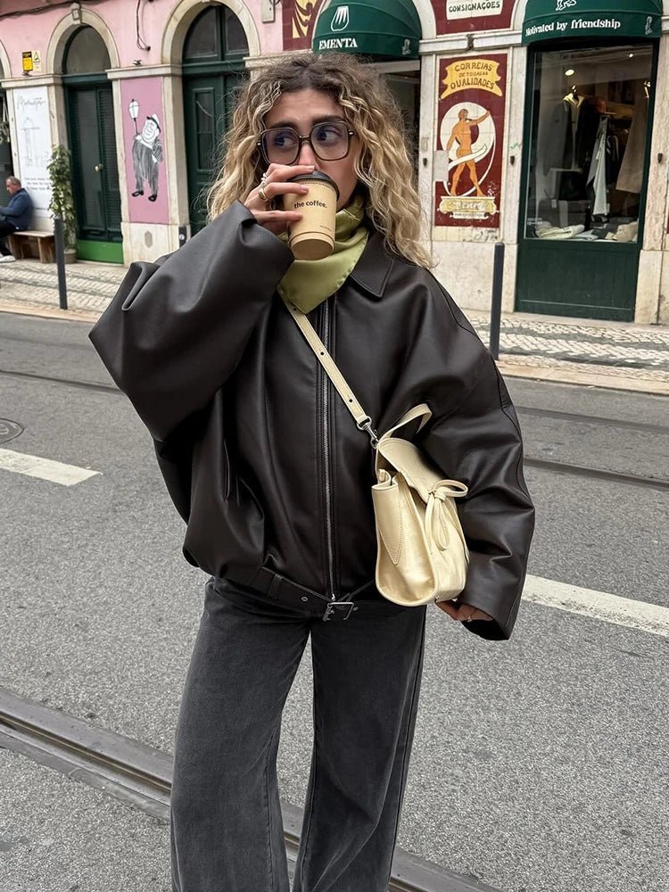 Blouson aviateur zippé à ceinture pour femme