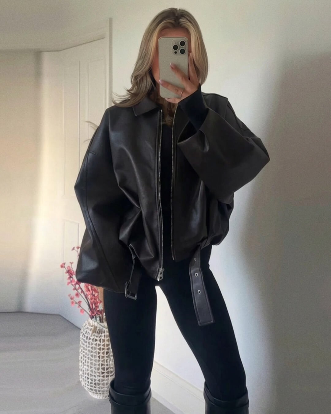 Blouson aviateur zippé à ceinture pour femme