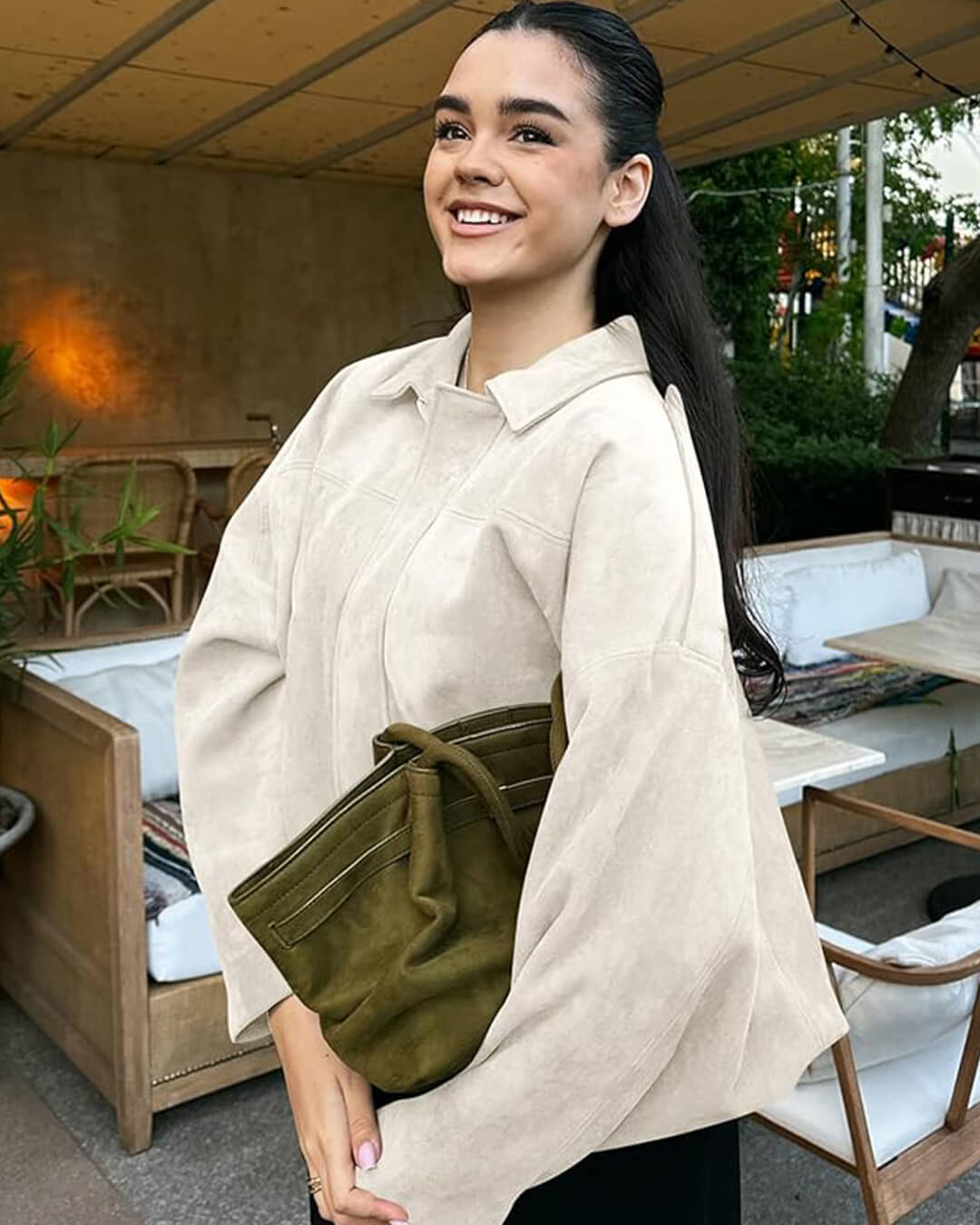 Blouson aviateur décontracté effet daim pour femme