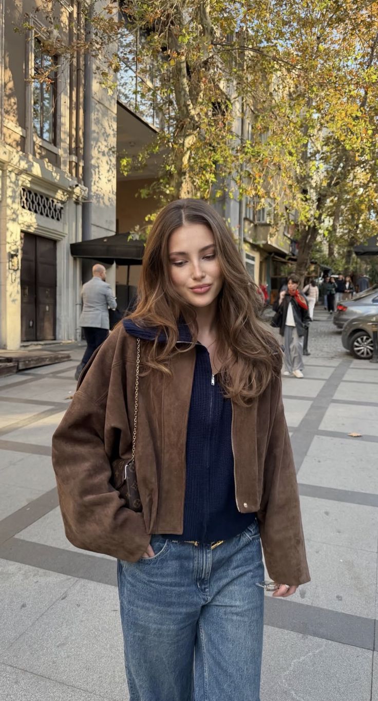 Blouson aviateur décontracté effet daim pour femme