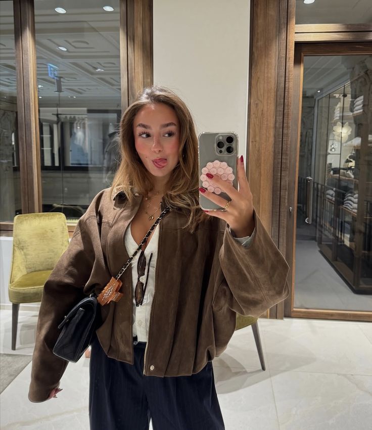 Blouson aviateur décontracté effet daim pour femme