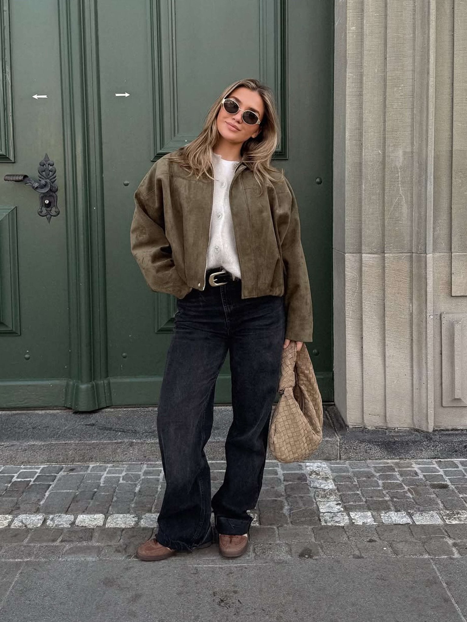 Blouson aviateur décontracté effet daim pour femme