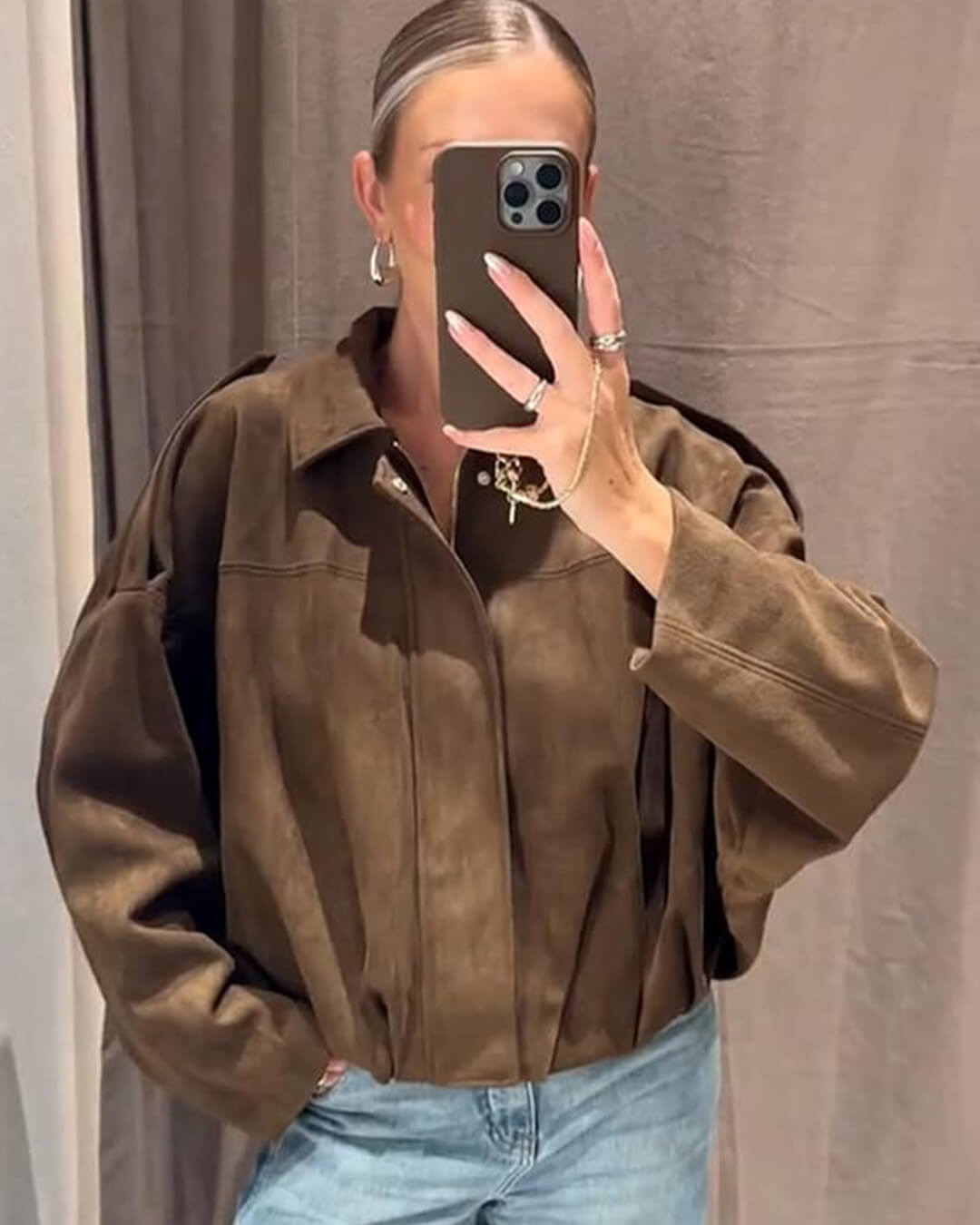 Blouson aviateur décontracté effet daim pour femme