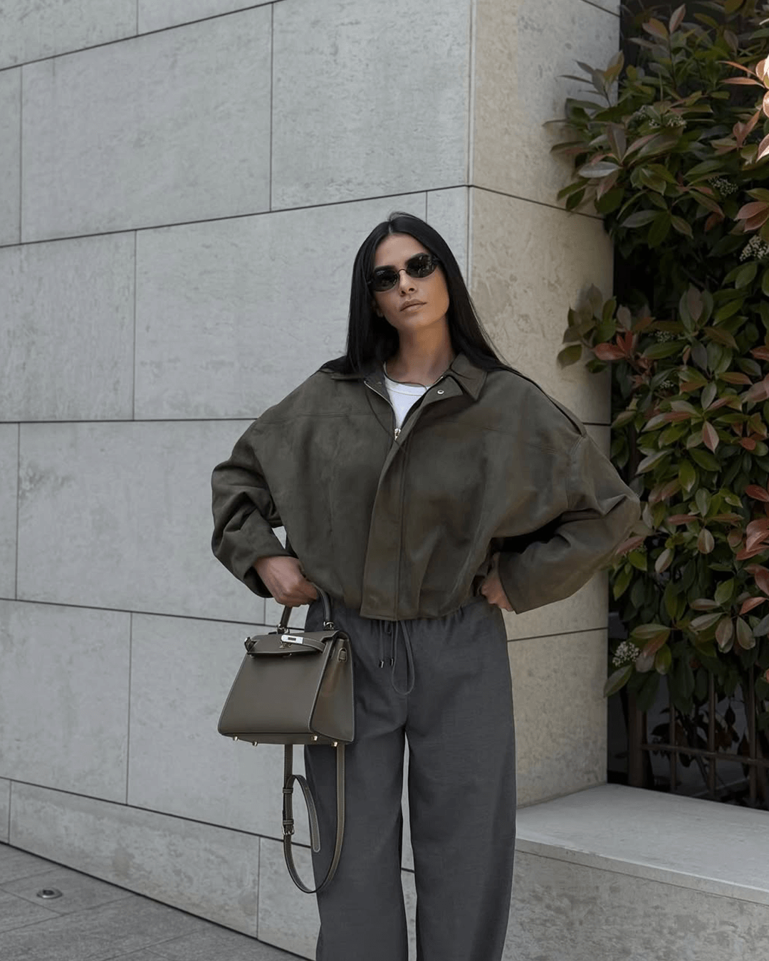 Blouson aviateur décontracté effet daim pour femme