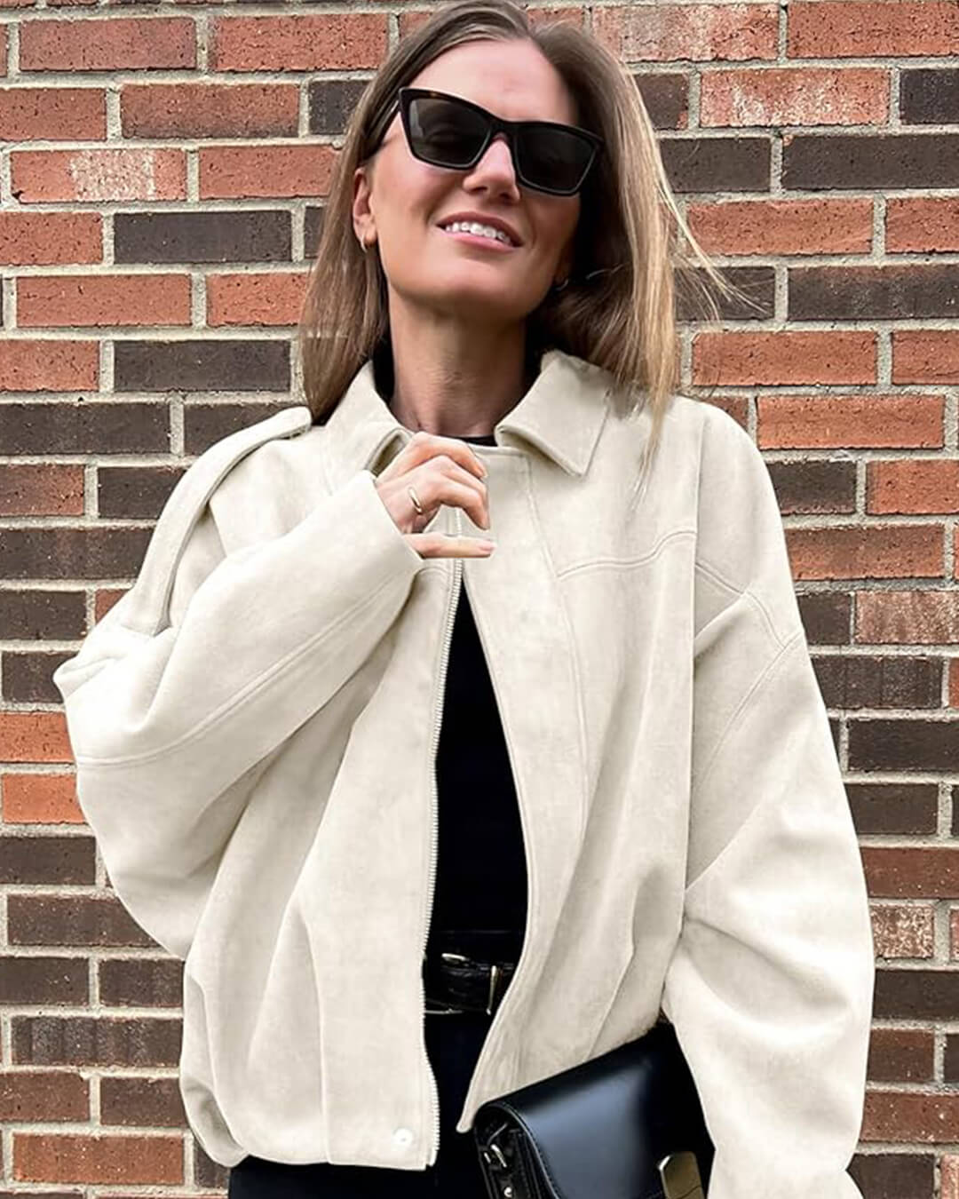 Blouson aviateur décontracté effet daim pour femme