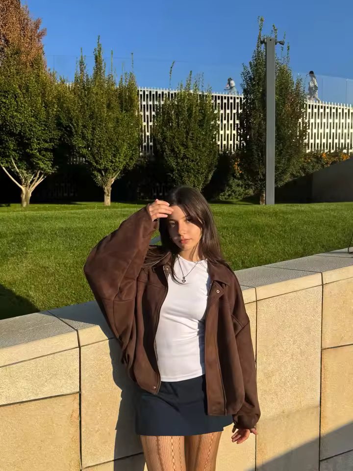 Blouson aviateur décontracté effet daim pour femme