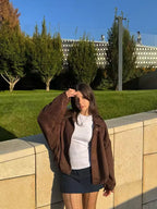 Blouson aviateur décontracté effet daim pour femme