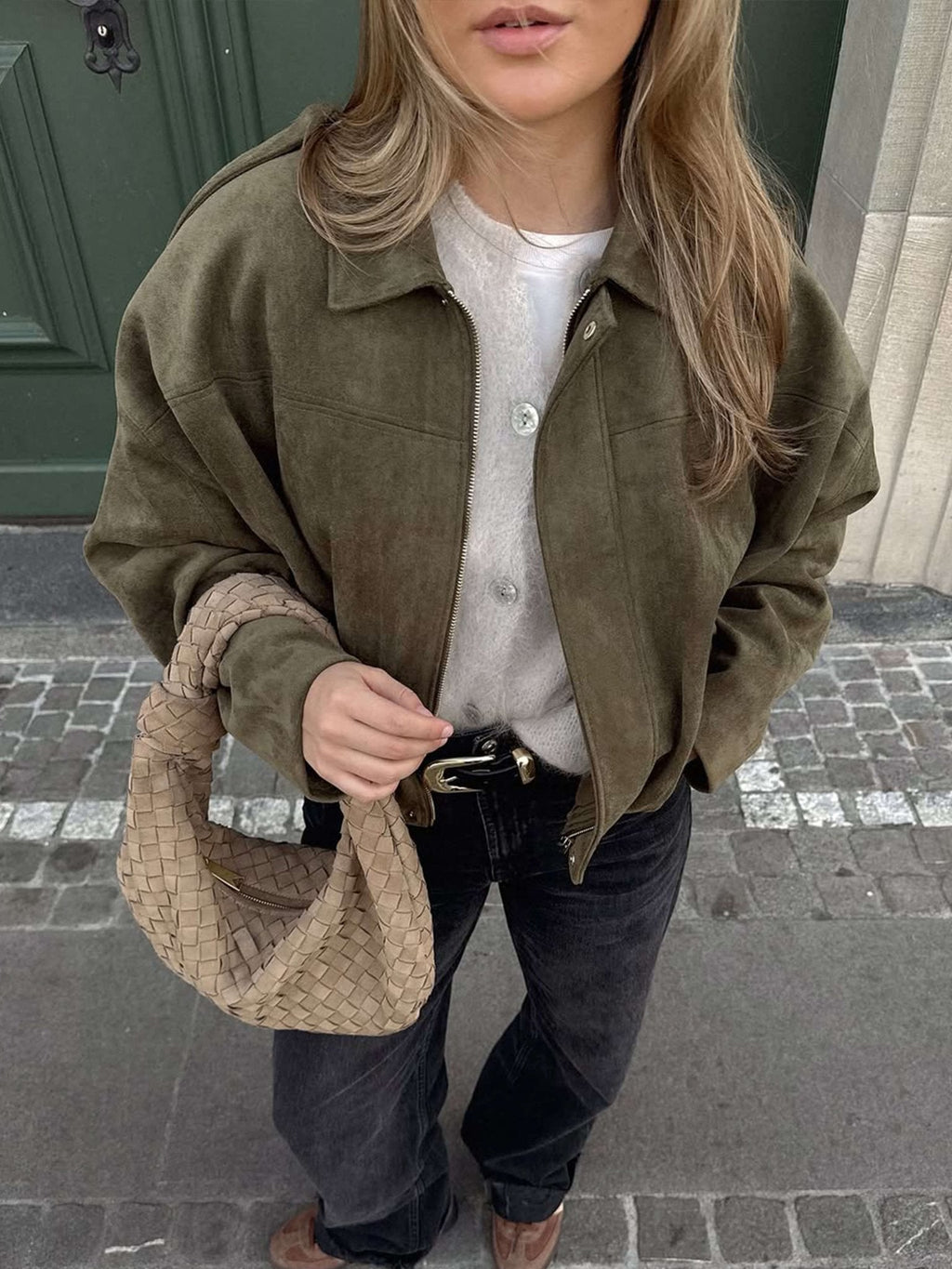Blouson aviateur décontracté effet daim pour femme