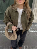 Blouson aviateur décontracté effet daim pour femme