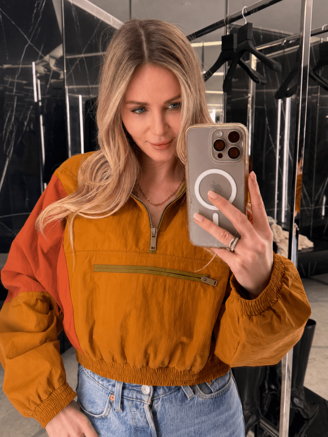 Veste coupe-vent color-block pour femme à demi-zip