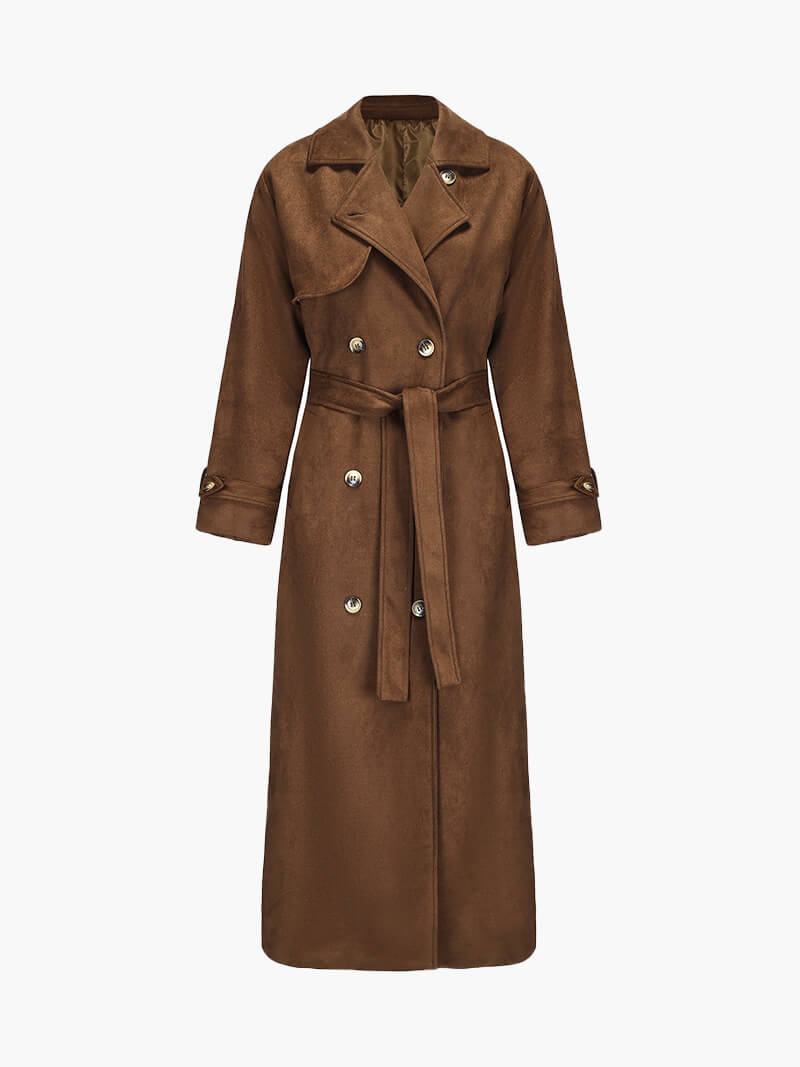 Long manteau ceinturé croisé pour femmes