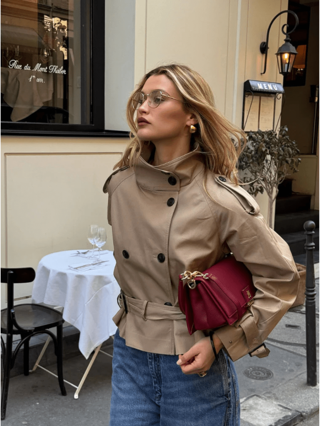 Veste trench courte croisée pour femme