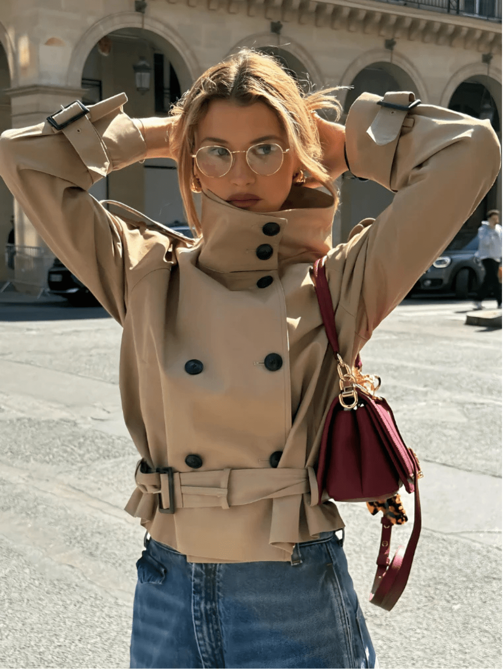 Veste trench courte croisée pour femme