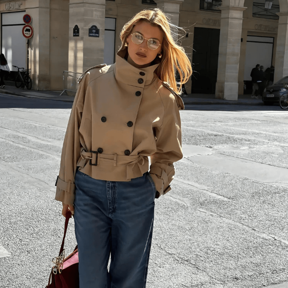 Veste trench courte croisée pour femme