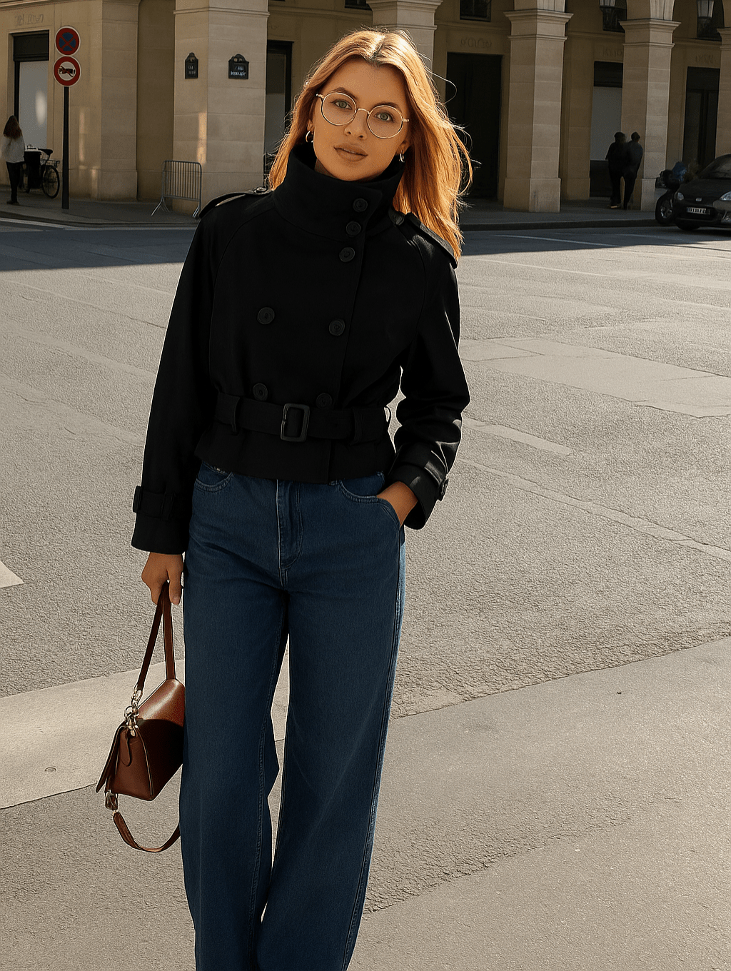 Veste trench courte croisée pour femme