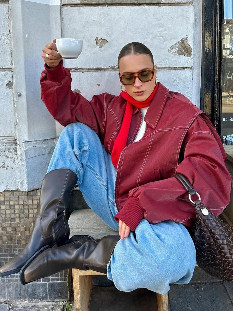 Veste zippée pour femme à surpiqûres contrastantes