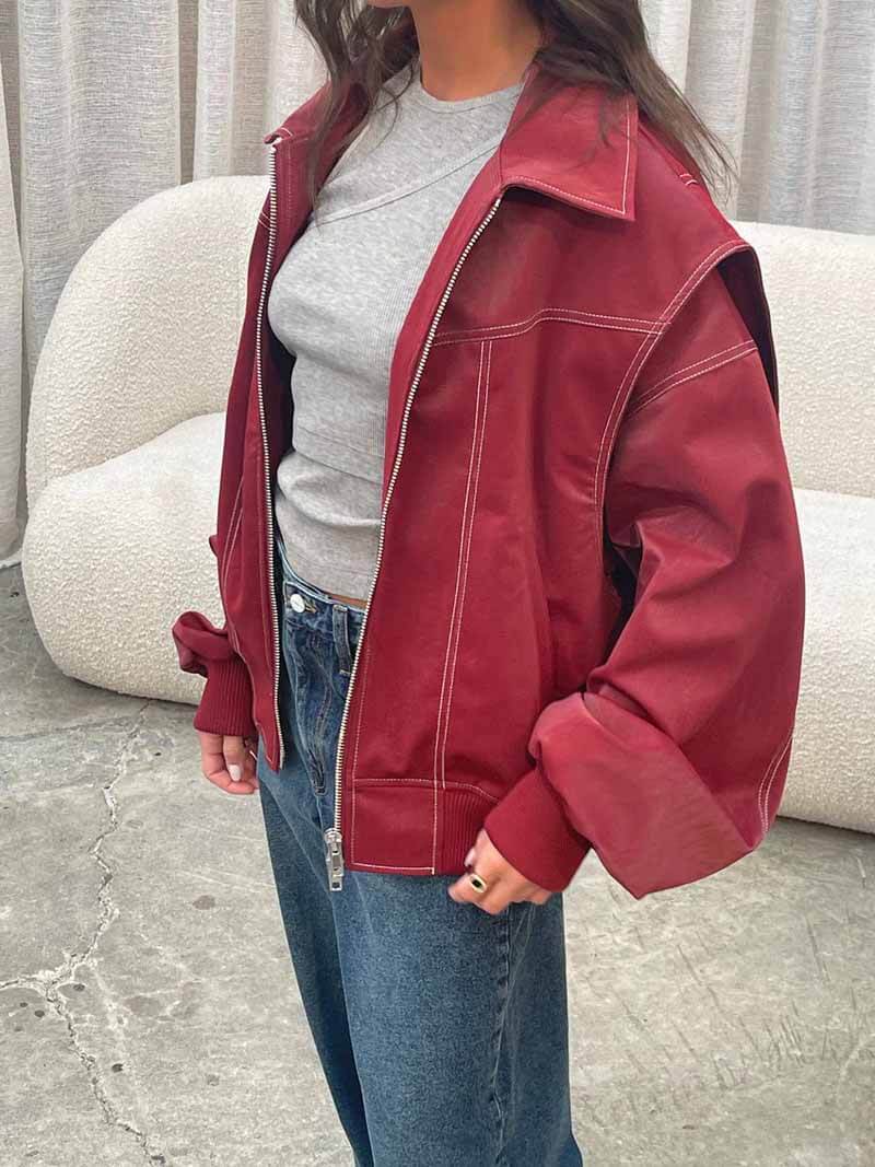 Veste zippée pour femme à surpiqûres contrastantes