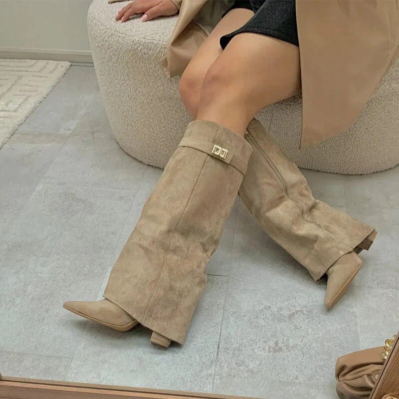 Bottes pour femmes à bout pointu, hauteur genou