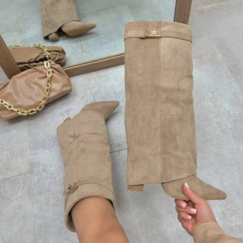 Bottes pour femmes à bout pointu, hauteur genou