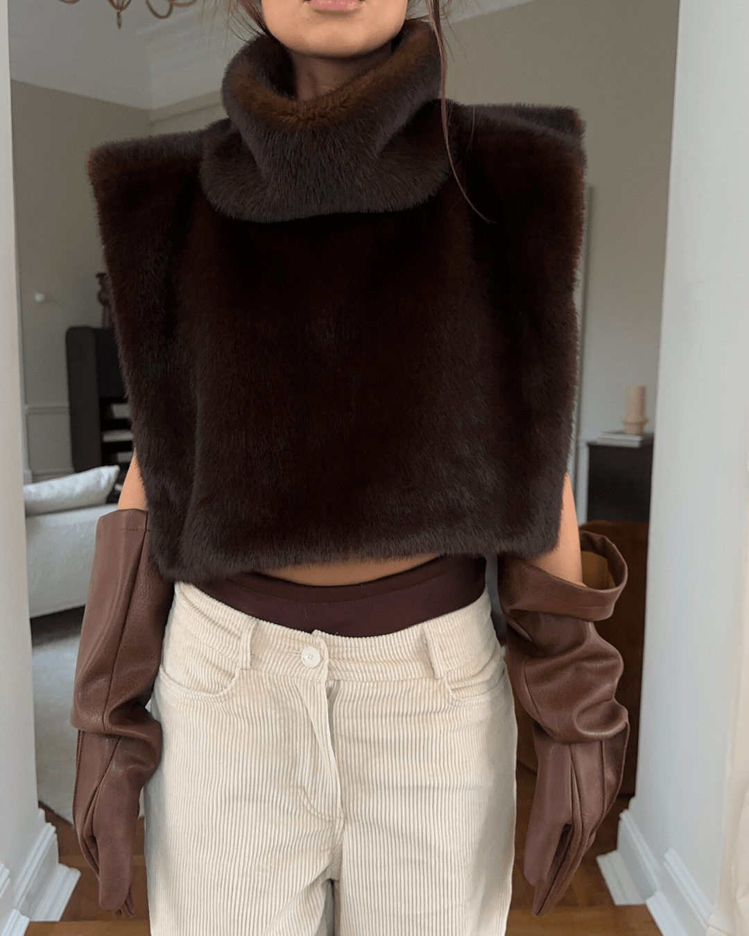 Women’s Faux Fur Turtleneck Cropped Vest