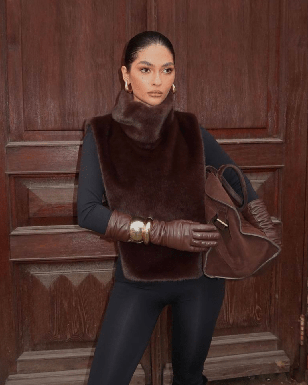 Gilet court pour femme à col roulé en fausse fourrure