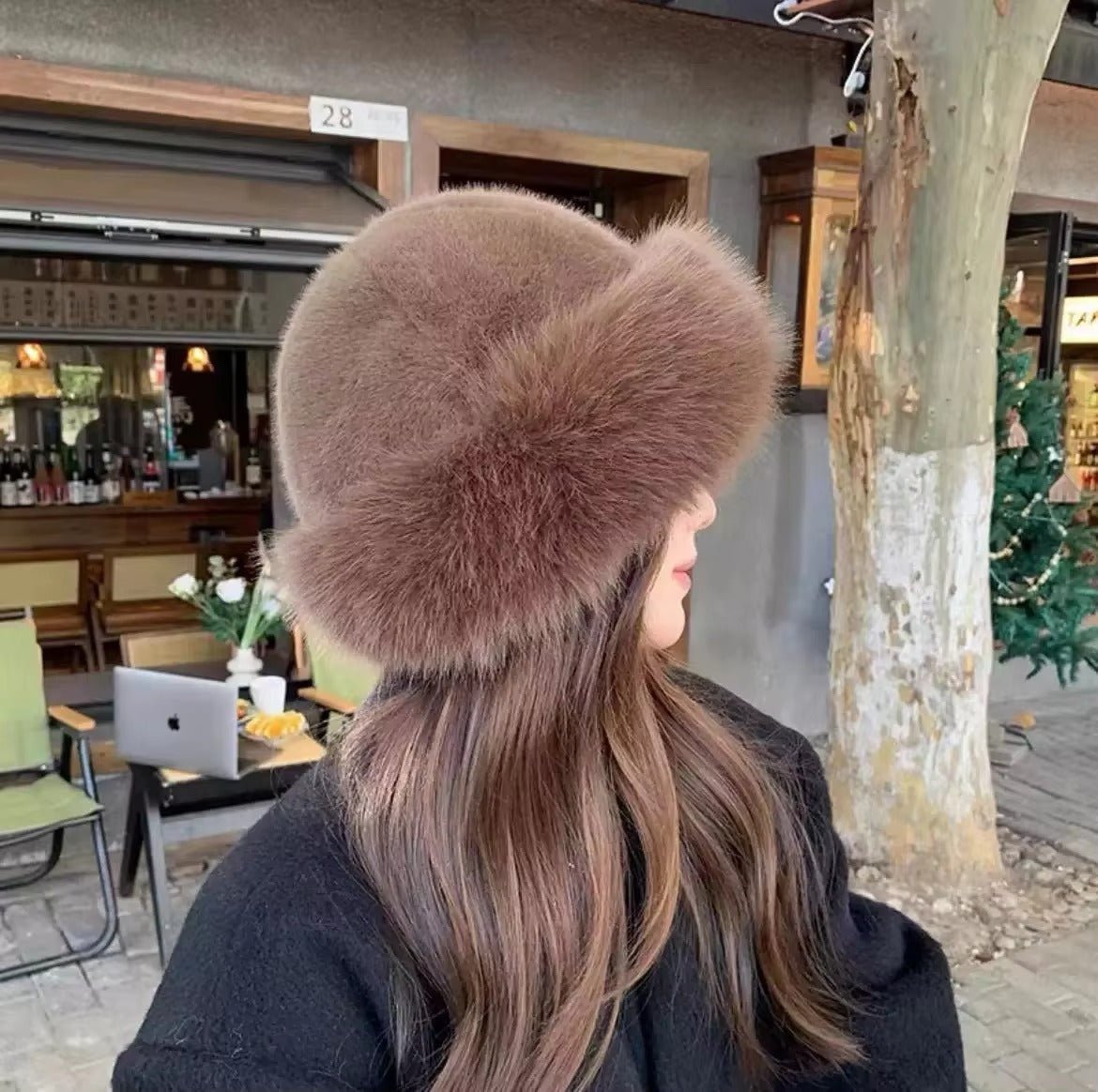 Chapeau d’hiver pour femme en fausse fourrure pelucheuse
