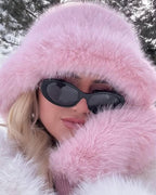 Chapeau d’hiver pour femme en fausse fourrure pelucheuse