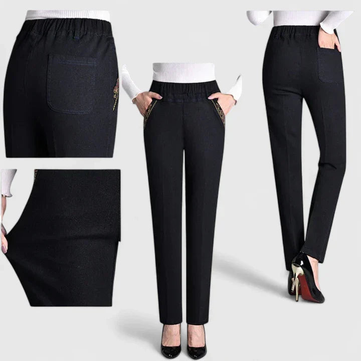Pantalones de pierna recta para mujer con cintura elástica