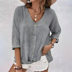 Women's Relaxed Button Front V-Neck Blouse
