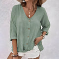 Damen lockere Bluse mit V-Ausschnitt und Knopfleiste