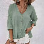 Women's Relaxed Button Front V-Neck Blouse