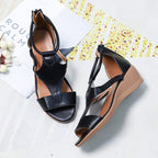 Damen T-Riemen Keilabsatz Komfortsandalen