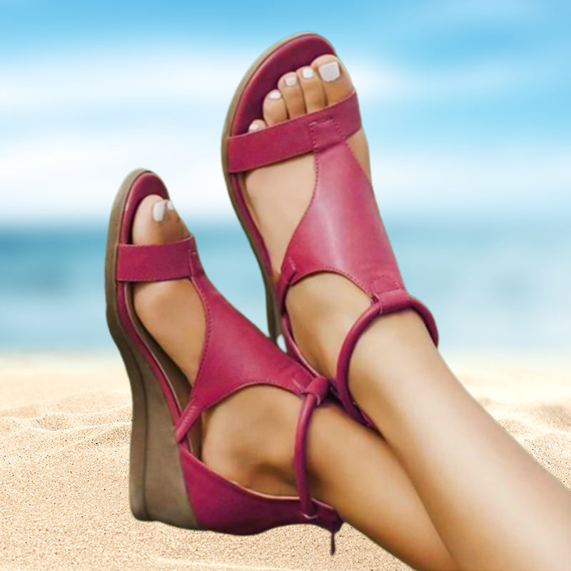Sandales confortables à talon compensé et bride en T pour femme